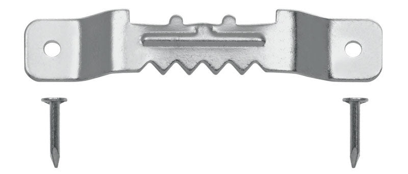 Small Emery Jensen sawtooth hanger for mirrors and picture frames, made for secure wall mounting.