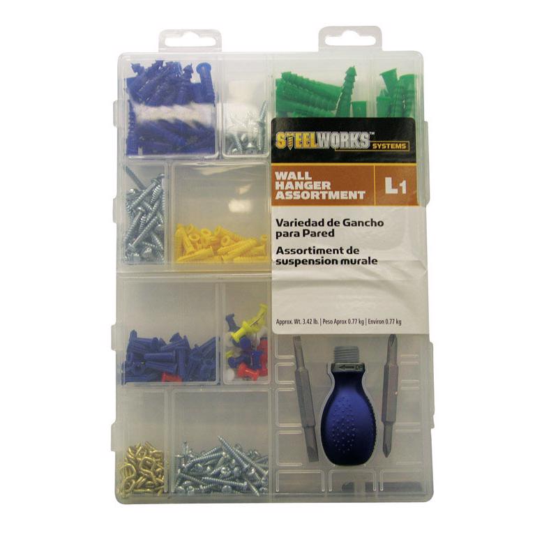Emery Jensen wall hanger kit with mirror and picture hangers, includes hooks and hardware for secure wall mounting.