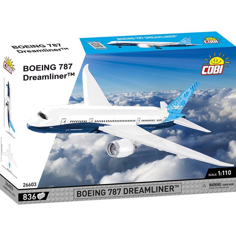 Emery Jensen Boeing 787 model kit with 836 pieces, detailed building accessories for aircraft enthusiasts.