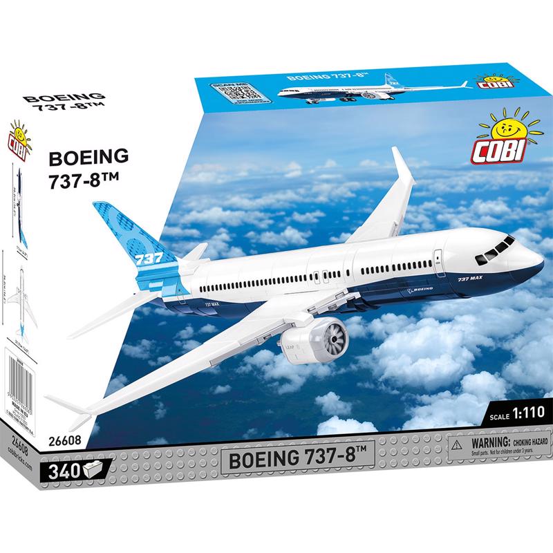 Emery Jensen Black St. Boeing 737-8 model building kit with 340 pieces, detailed and realistic aircraft accessory set.