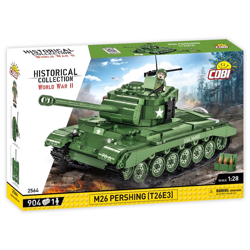 Emery Jensen BLK ST M26 Pershing 904-piece model building kit with accessories, assembled and displayed on a flat surface.