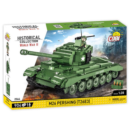 Emery Jensen BLK ST M26 Pershing 904-piece model building kit with accessories, assembled and displayed on a flat surface.