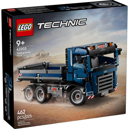 Emery Jensen LEGO Tip Dump Truck model building kit showing a detailed toy dump truck with bright colors and realistic design