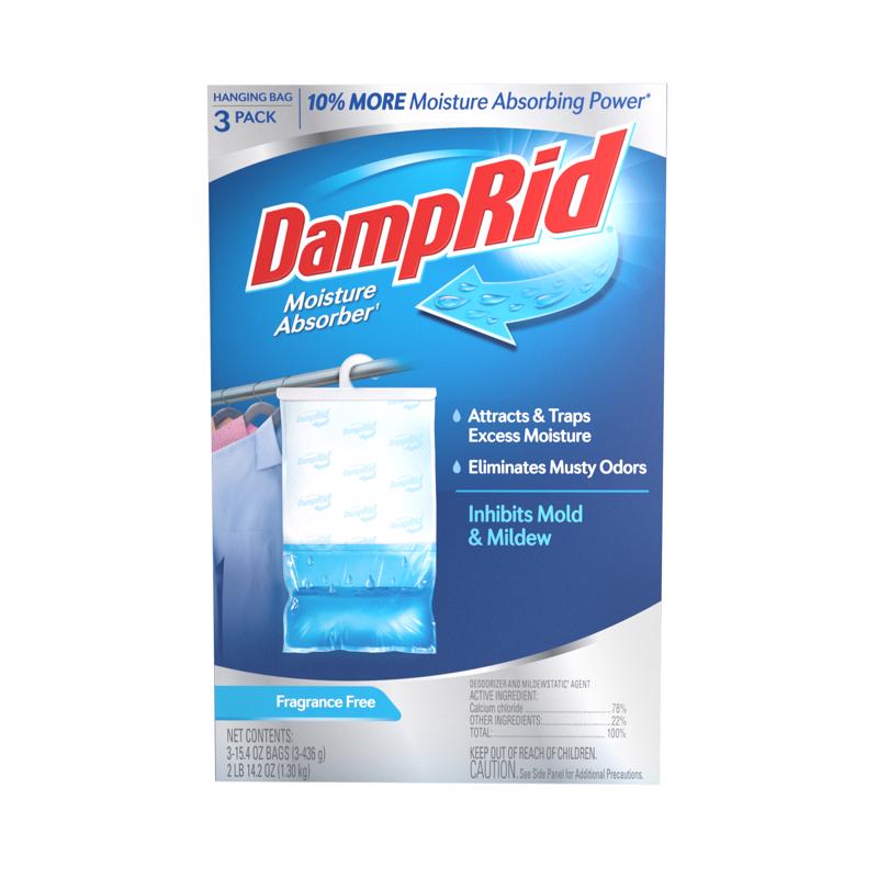 Emery Jensen Damprid moisture control hang bags, pack of 4, designed to reduce excess humidity and prevent mold in indoor spaces.