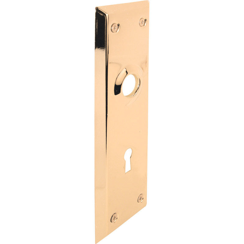 Emery Jensen mortise lock door latch plates with brass finish, showing the lock mechanism and mounting plates.
