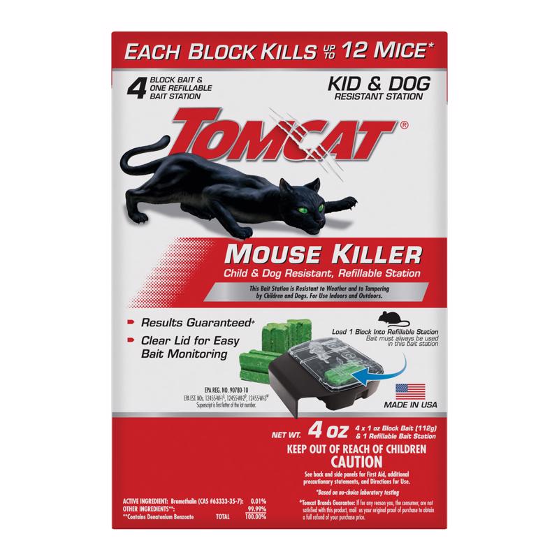 Emery Jensen mouse and rat traps bait station with four refill bait packs, designed for effective pest control.