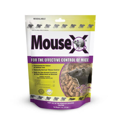 Emery Jensen Mouse Killer bait in 8oz container, designed for use with mouse and rat traps for pest control.