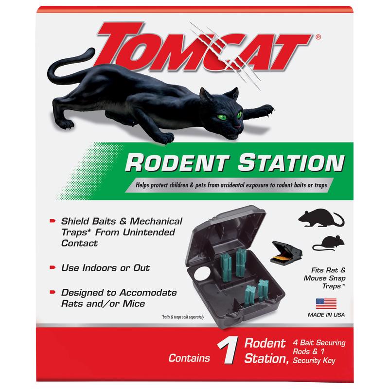Emery Jensen Tomcat rodent station trap with bait for mice and rats, designed for effective pest control.
