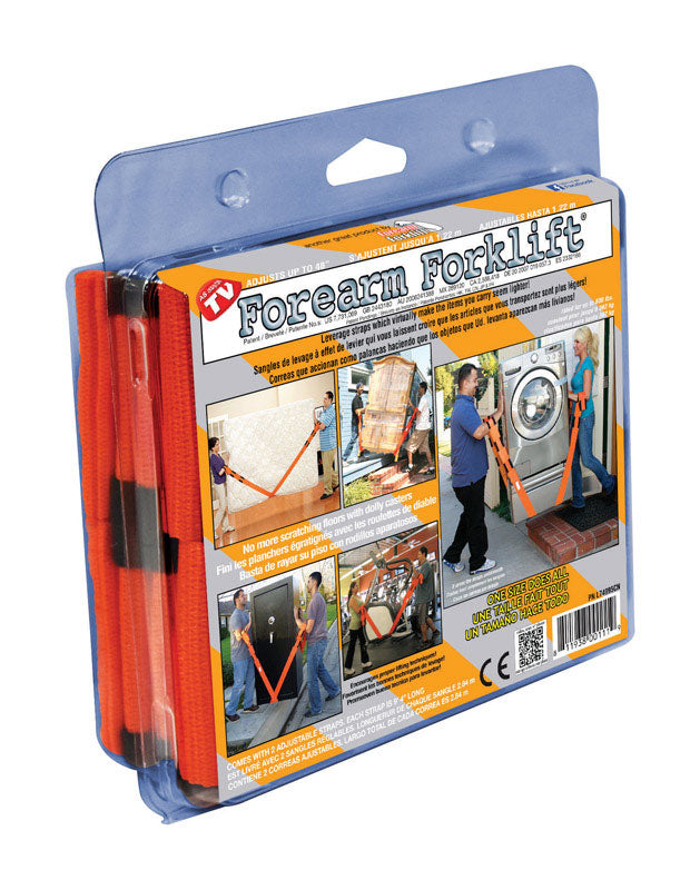 Emery Jensen forklift forearm lifting strap, durable moving and lifting strap for secure handling of heavy loads.