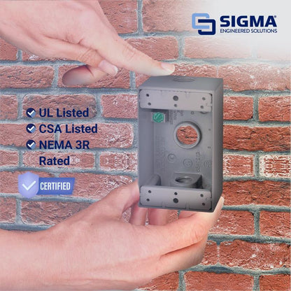 Gray Emery Jensen 1/2" 3H 1G weatherproof metal box cover for electrical or telecommunications use.