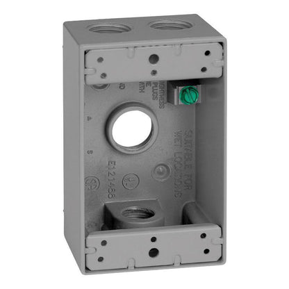 Gray Emery Jensen 1/2" 4H 1G metal weatherproof box cover for electrical or outdoor use, durable and weather-resistant.