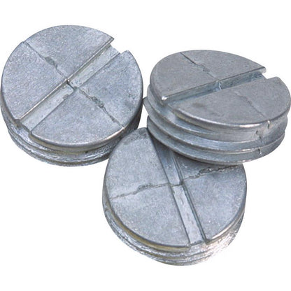 Emery Jensen 1/2-inch gray weatherproof box cover with four closur plugs, designed for outdoor electrical boxes.