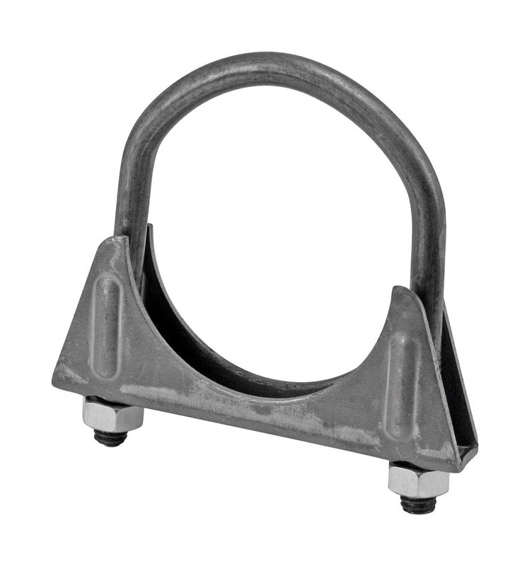 Emery Jensen muffler clamps, saddle style, 2-1/4 inch size, used for securing exhaust components in automotive applications.