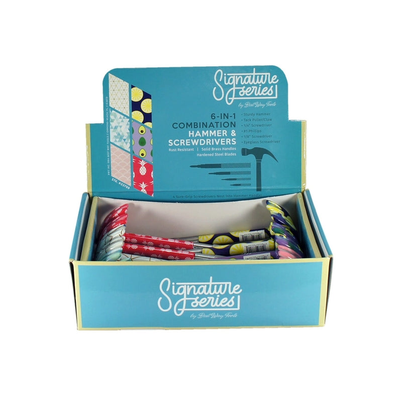 Emery Jensen floral multi-bit screwdrivers pack of 12 with hammer and screwdriver heads, versatile tool set for DIY and repairs.