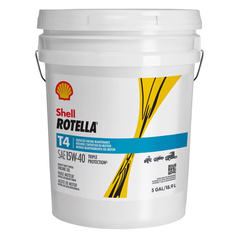 Emery Jensen ENGN OL 15W-40 T4 multi-grade motor oil 5-gallon container, suitable for engine lubrication and maintenance.