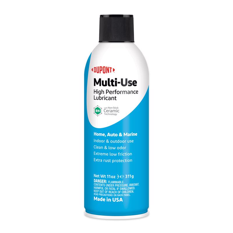Emery Jensen LUBE Multi Use Dupont11O multi-purpose spray bottle with label and nozzle, suitable for various lubrication tasks.