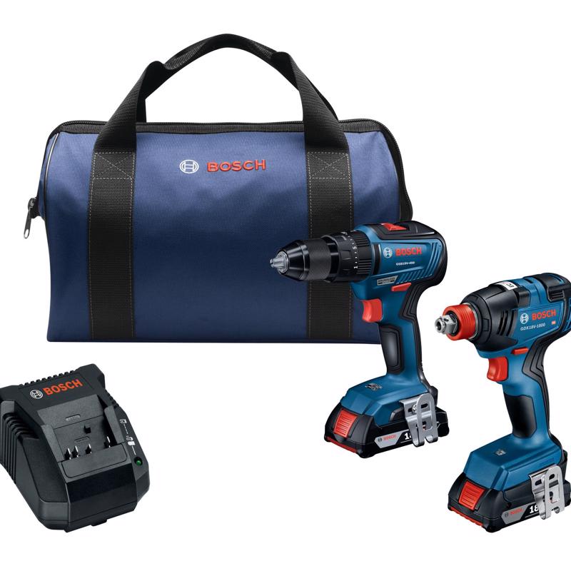 Emery Jensen cordless 18V combo kit with multiple power tools and accessories arranged for use on a workbench.