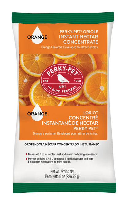 Emery Jensen Nectar Oriole 8oz bottle, bright orange nectar for birds, with label showing the product name and brand.