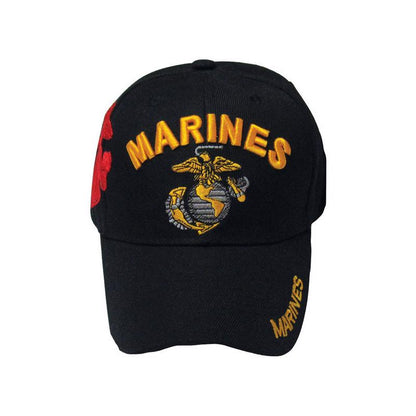 Six black US Marine novelty caps by Emery Jensen, casual baseball style with embroidered Marine emblem.
