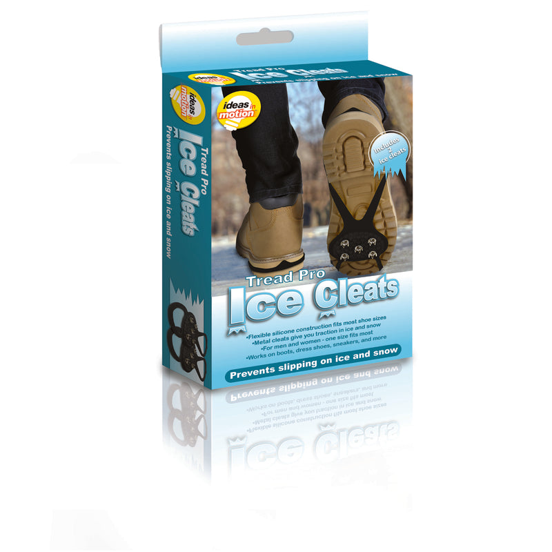 Black unisex ice cleats from Emery Jensen novelty apparel, designed for winter traction and outdoor safety.