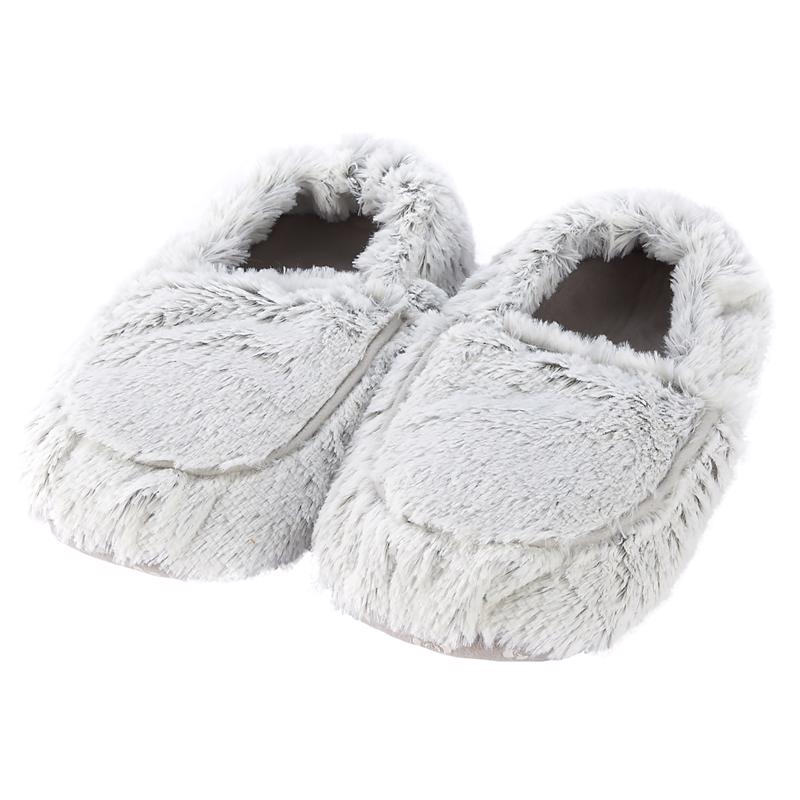 Gray novelty slippers for men, size 6-10 US, by Emery Jensen, shown with soft fabric and comfortable slip-on design.