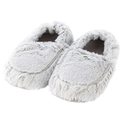 Gray novelty slippers for men, size 6-10 US, by Emery Jensen, shown with soft fabric and comfortable slip-on design.