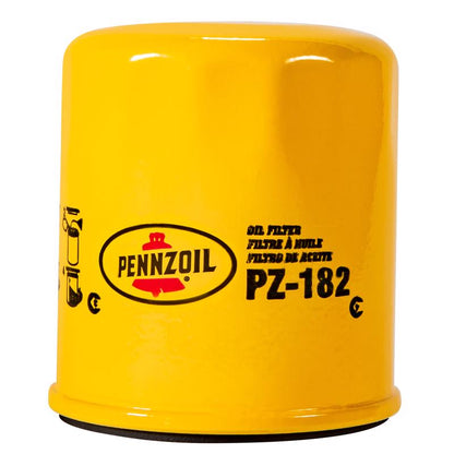 Emery Jensen oil filter PZ 182, a replacement oil filter for automotive engines, shown in close-up with filter element visible.