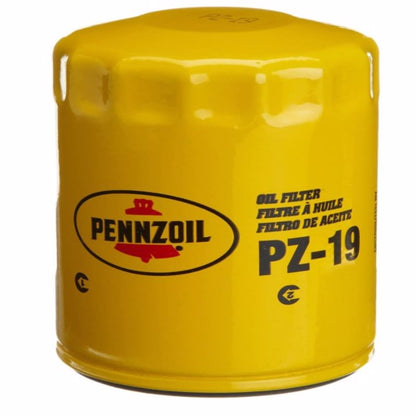 Emery Jensen oil filter PZ19 for automotive engines, showcasing the cylindrical filter with branding and part number.