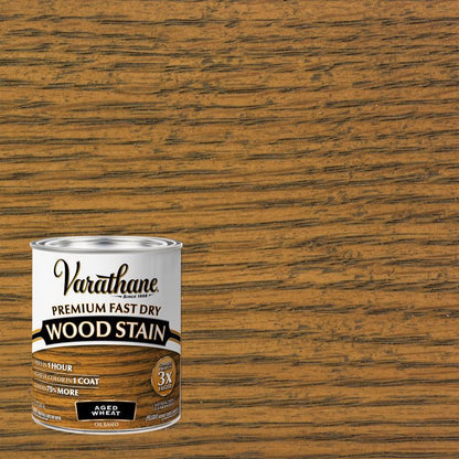 Two cans of Emery Jensen FD Wood Stain Age White Oil Stain in a pack of 2, shown with their labels and wooden surface sample