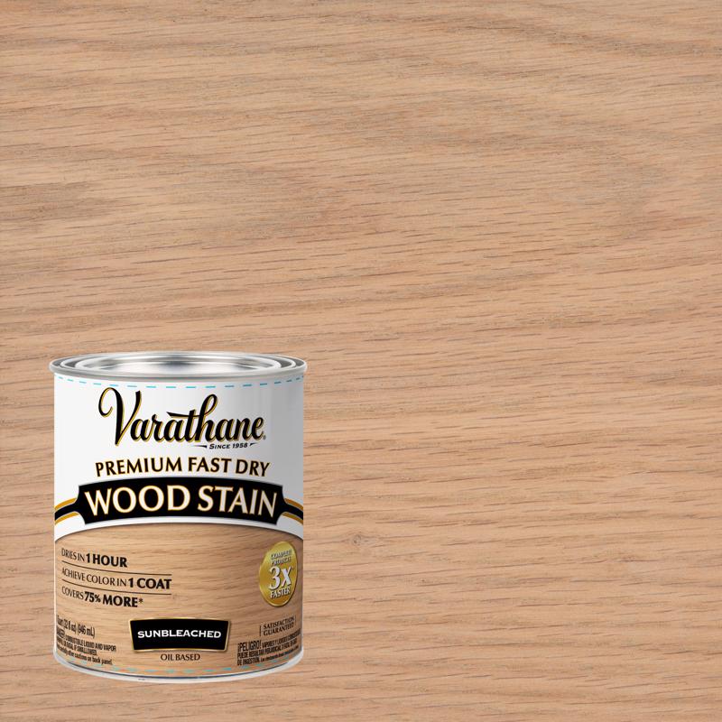 Emery Jensen FD Wood Sunbleach Oil Stain, 2-pack, natural finish for wood surfaces, showing the stain applied to a wooden deck.