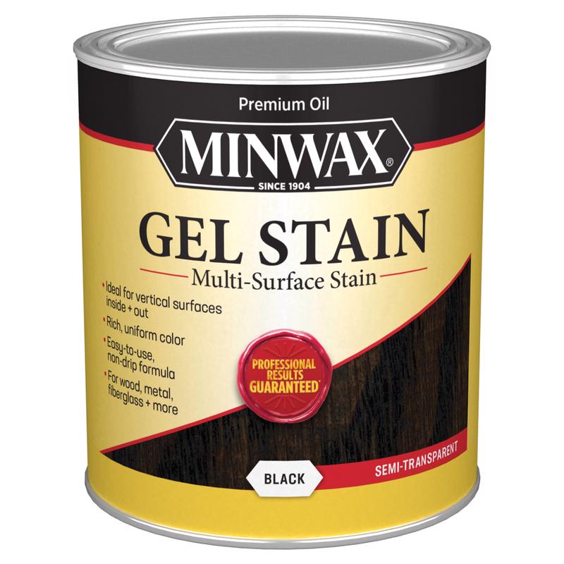 Emery Jensen black gel oil stain in 1-quart bottles, shown in a pack of four for wood finishing and staining projects.