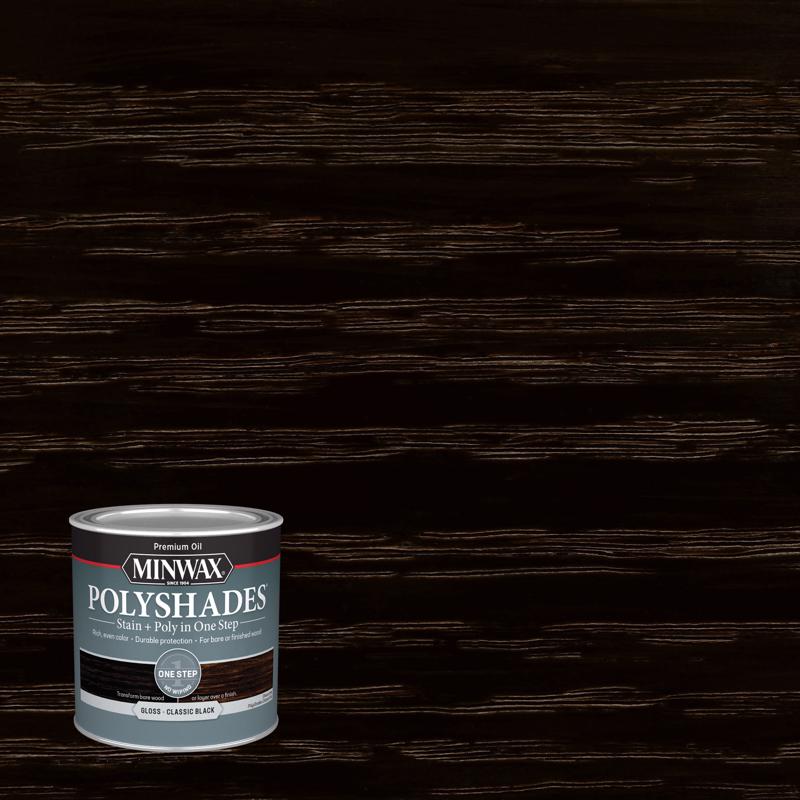 Pack of 4 Emery Jensen Polyshades oil stain in black, showcasing a dark wood finish ideal for furniture and wood projects.