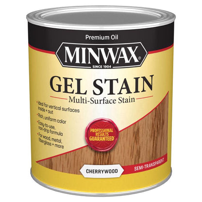 Emery Jensen Cherrywood oil stain gel in a 1-quart container, showcasing the deep cherrywood color and gel texture.
