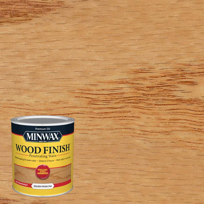 Emery Jensen Minwax oil stain in golden pecan color, pack of 4, ideal for wood finishing and furniture projects.
