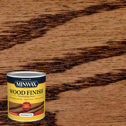 Pack of four Emery Jensen Minwax Oil Stain in rich mahogany, ideal for wood finishing and staining projects.