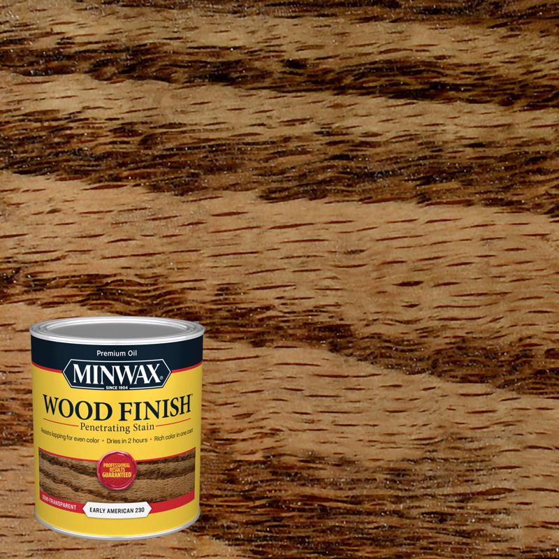 Emery Jensen oil stain pack of 4 in Early American color, suitable for wood furniture and flooring.