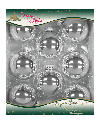 Set of 12 Emery Jensen Bright Silver Ornaments, festive decorative ornaments with shiny silver finish for holiday decor.