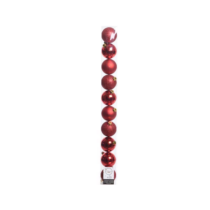 Red ornament pack of 16 by Emery Jensen, decorative ornaments with shiny red finish for holiday or seasonal decor.