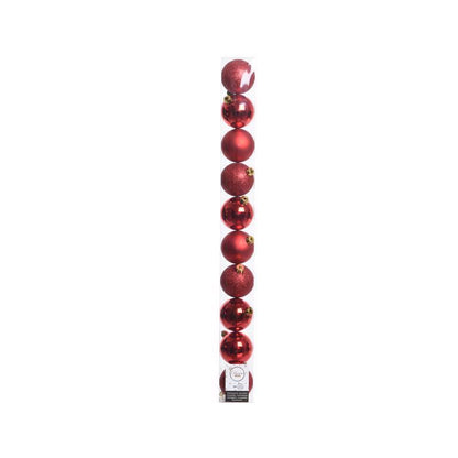 Red ornament pack of 16 by Emery Jensen, decorative ornaments with shiny red finish for holiday or seasonal decor.