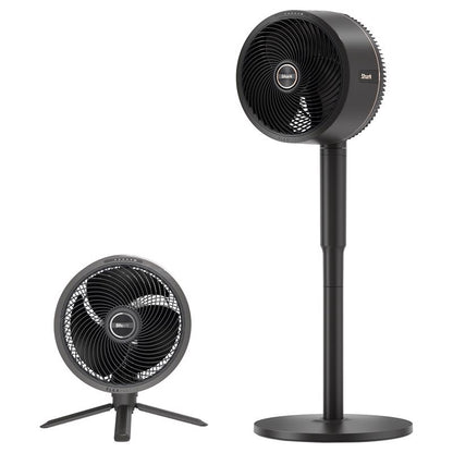 Emery Jensen 37-inch oscillating stand or wall fan with remote control, gray color, for cooling and air circulation.