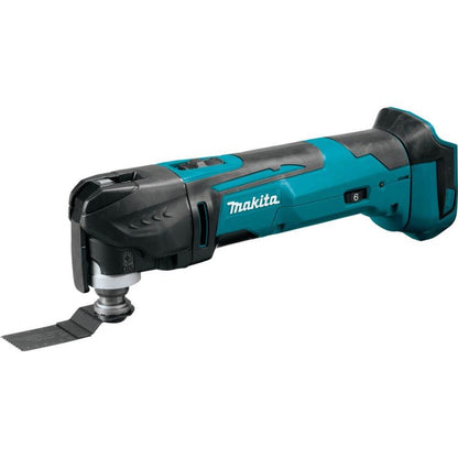 Emery Jensen 18V lithium multi-tool oscillating tool with interchangeable attachments for sanding, cutting, and grinding tasks.