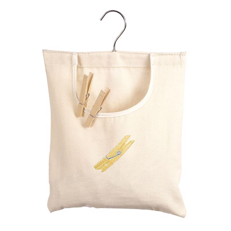 Cotton clothes pin bag from Emery Jensen outdoor accessories, designed for holding clothespins during laundry or outdoor drying.