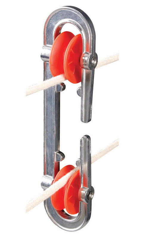 Aluminum clothesline spreader for outdoor use, designed by Emery Jensen, showing its sturdy metal construction for outdoor clothes drying.