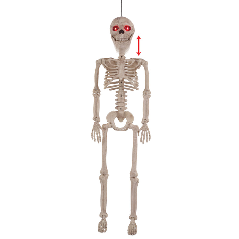 Emery Jensen 36-inch animated skeleton outdoor decoration with moving arms and glowing eyes, perfect for Halloween yard display.