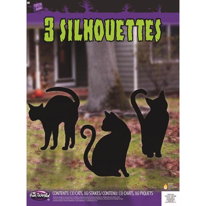 Black cat yard outdoor decoration by Emery Jensen, 16-inch black cat figure for garden or yard decor.