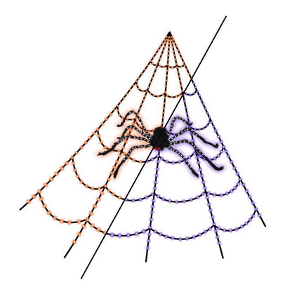Purple 16-foot hanging spider outdoor decoration by Emery Jensen, perfect for seasonal yard decor.
