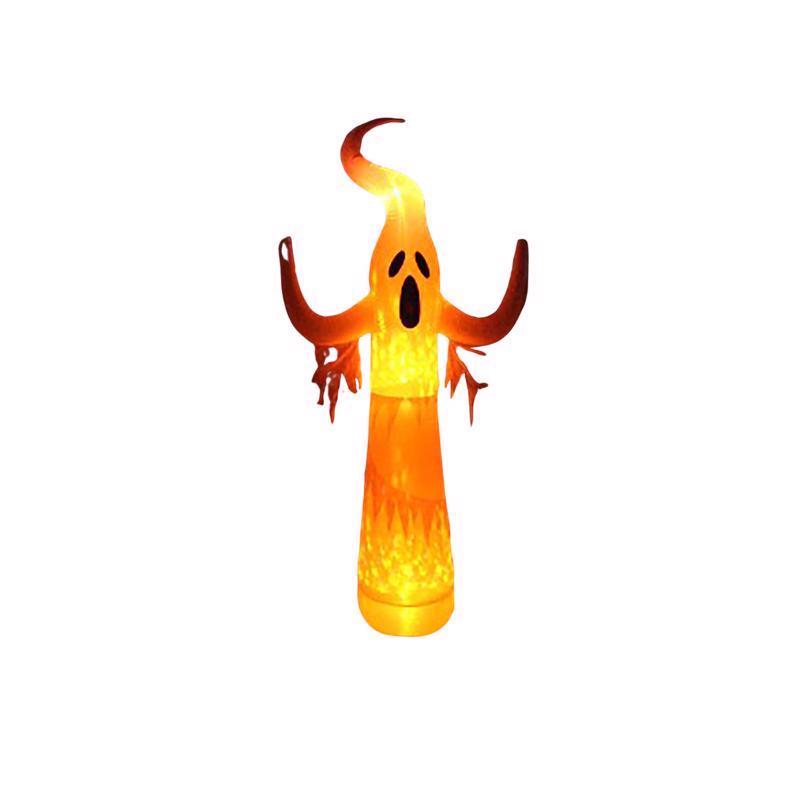 Inflatable glowing ghost outdoor decoration, 12-foot tall, by Emery Jensen, featuring a friendly ghost with LED lights for outdoor display.