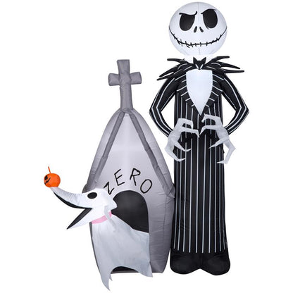 Emery Jensen outdoor decoration featuring a 60-inch inflatable jack skellington for festive outdoor decor.