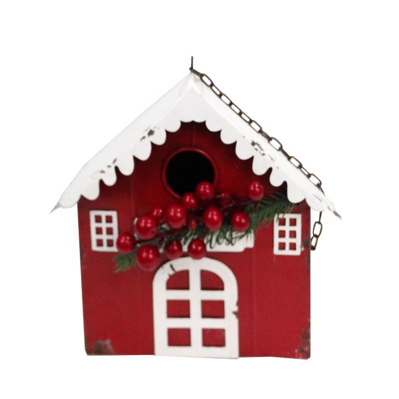 Set of four Emery Jensen CMAS Barn Birdhouse outdoor hanging decorations, 22 inches tall, for garden or yard decor