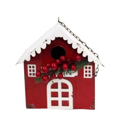 Set of four Emery Jensen CMAS Barn Birdhouse outdoor hanging decorations, 22 inches tall, for garden or yard decor